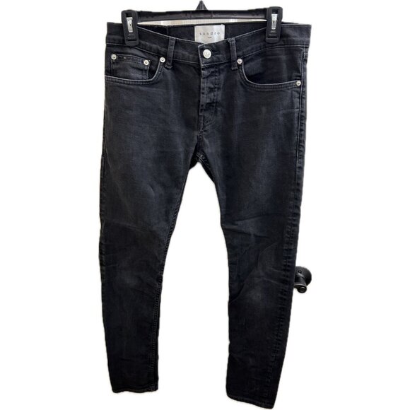 Sandro Paris Womens Jeans Size 31 Dark Wash Skinny Button Fly Black - Picture 1 of 16